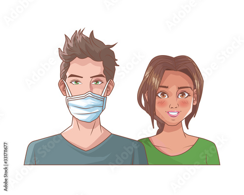 young couple with mouth cap medical accessory