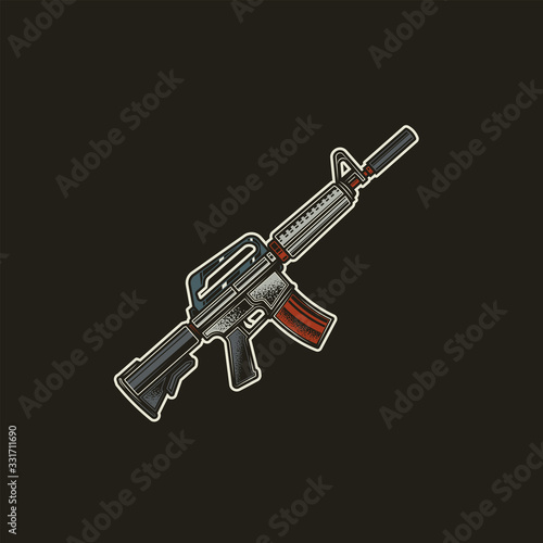 Automatic weapon. Original vector illustration, icon in retro style.