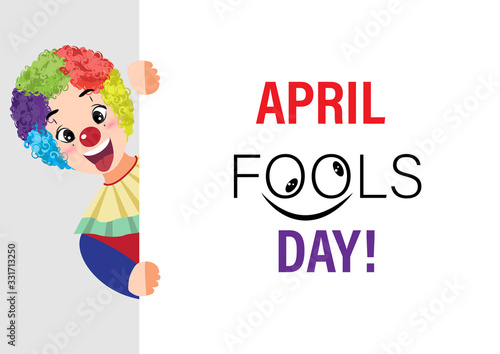 Cartoon character with april fools day performance clown explosive head on white background. colorful desing. vector illustration