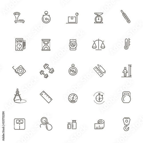 Measuring related web icon set - outline icon set, vector, thin line icons collection