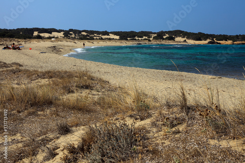 Fototapeta Naklejka Na Ścianę i Meble -  Naxos / Greece - August 23, 2014: Kalantos beach view, Naxos, Cyclades Islands, Greece