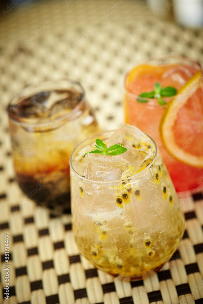 Fresh drinks on cafe table Fresh drinks on cafe table