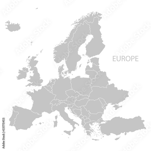 Europe with countries Map grey