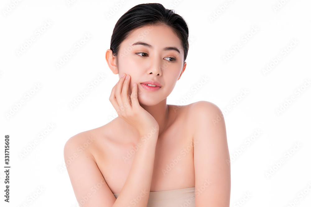Beautiful Young Asian Woman with Clean Fresh Skin. Face care, Facial treatment, Cosmetology, beauty and healthy skin and cosmetic concept .woman beauty skin isolated on white background Beautiful Young Asian Woman with Clean Fresh Skin. Face care, Facial treatment, Cosmetology, beauty and healthy skin and cosmetic concept .woman beauty skin isolated on white background