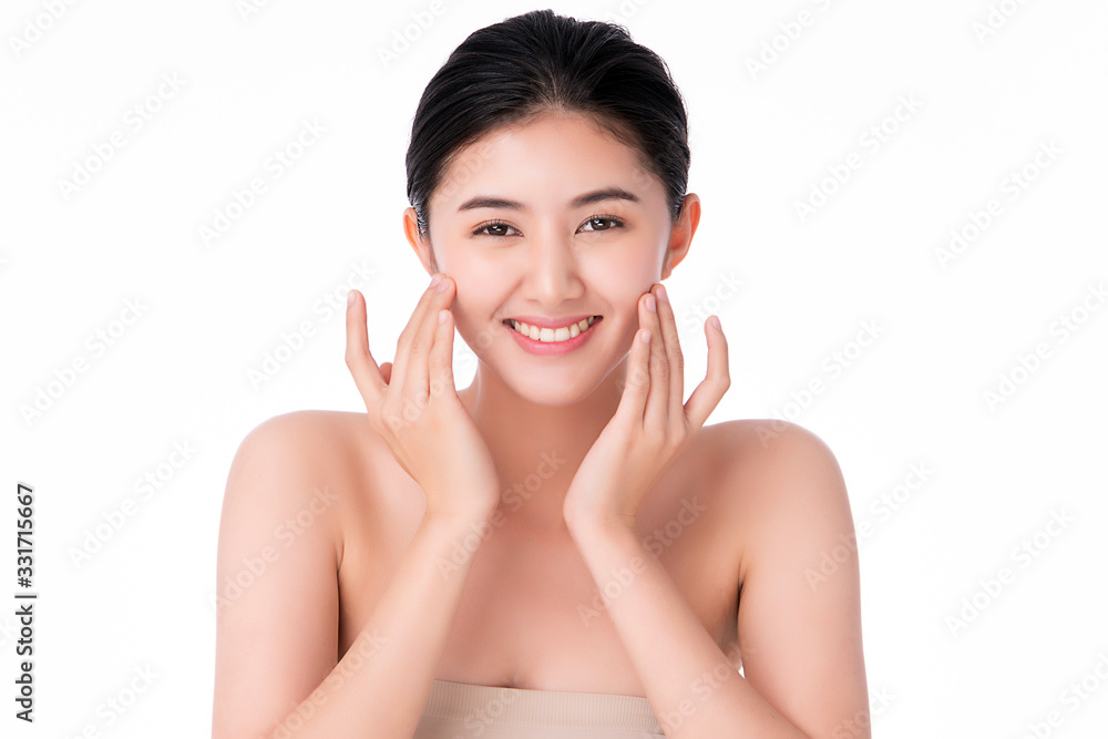 Beautiful Young Asian Woman with Clean Fresh Skin. Face care, Facial treatment, Cosmetology, beauty and healthy skin and cosmetic concept .woman beauty skin isolated on white background Beautiful Young Asian Woman with Clean Fresh Skin. Face care, Facial treatment, Cosmetology, beauty and healthy skin and cosmetic concept .woman beauty skin isolated on white background