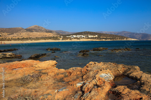 Fototapeta Naklejka Na Ścianę i Meble -  Naxos / Greece - August 23, 2014: Agiassos beach view, Naxos, Cyclades Islands, Greece