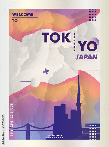 Japan Tokyo skyline city gradient vector poster