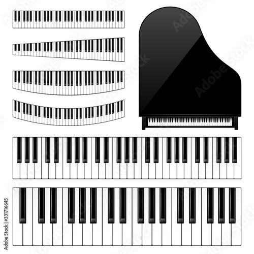Realistic piano keys set. Musical instrument keyboard. Vector illustration.