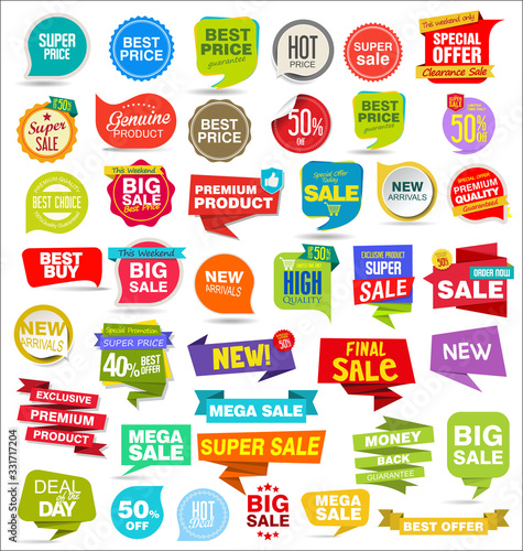 Modern sale stickers tags banners and badges collection