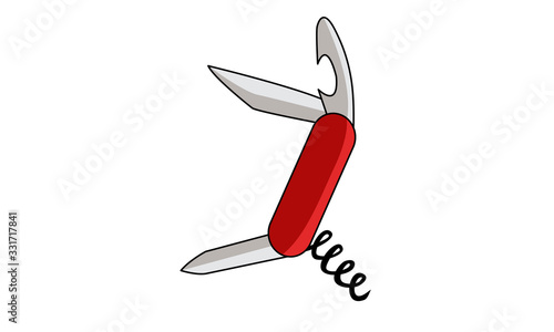 Swiss knife. This image can be used to design a blog about hiking, traveling, hunting