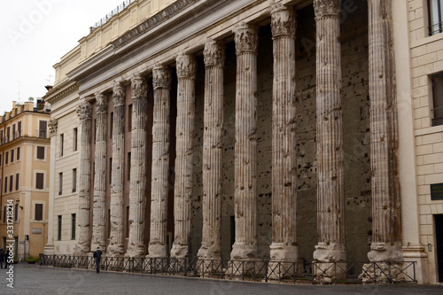Rome, Italy, the remains of the frontal columns of the Adriano's temple in Pietra's square