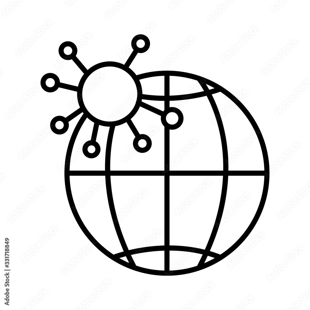 globe earth with particle of covid 19, line style icon vector illustration design globe earth with particle of covid 19, line style icon vector illustration design