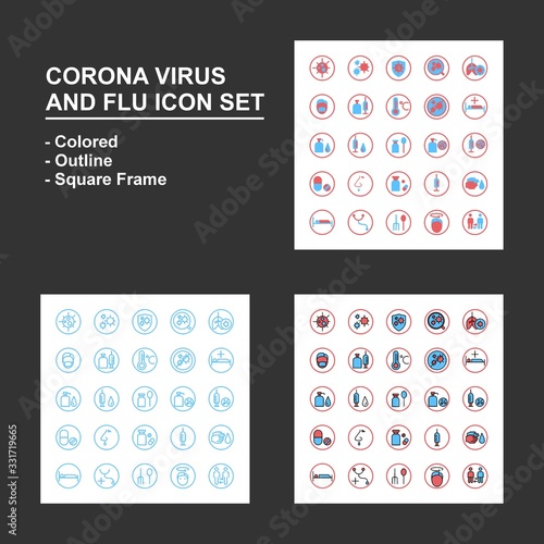 Corona Virus Icon Set. Bundle of various icon style.
