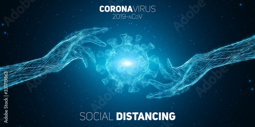 Social distancing concept two hands separate from each other to prevent COVID-19 coronavrius disease. Pathogen protection vector illustration. COVID-19 virus concept background.