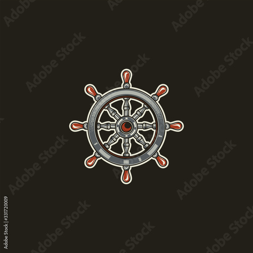 The helm of the ship. Original vector illustration, icon in retro style.