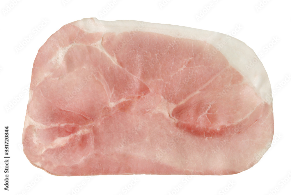 Cooked Ham Slice - Isolated on White Background