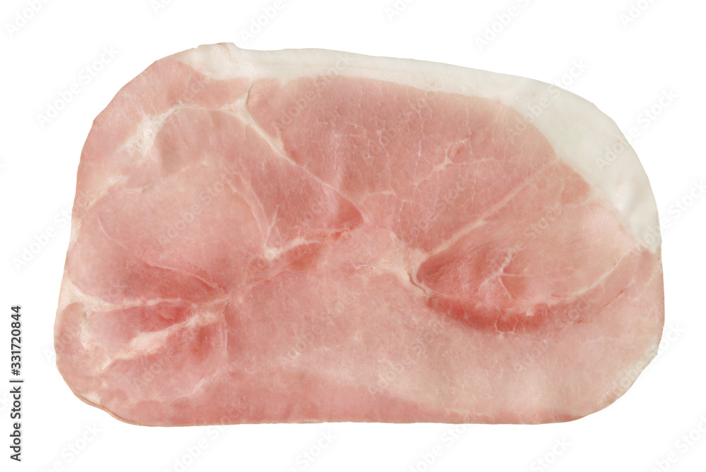 Cooked Ham Slice - Isolated on White Background Cooked Ham Slice - Isolated on White Background