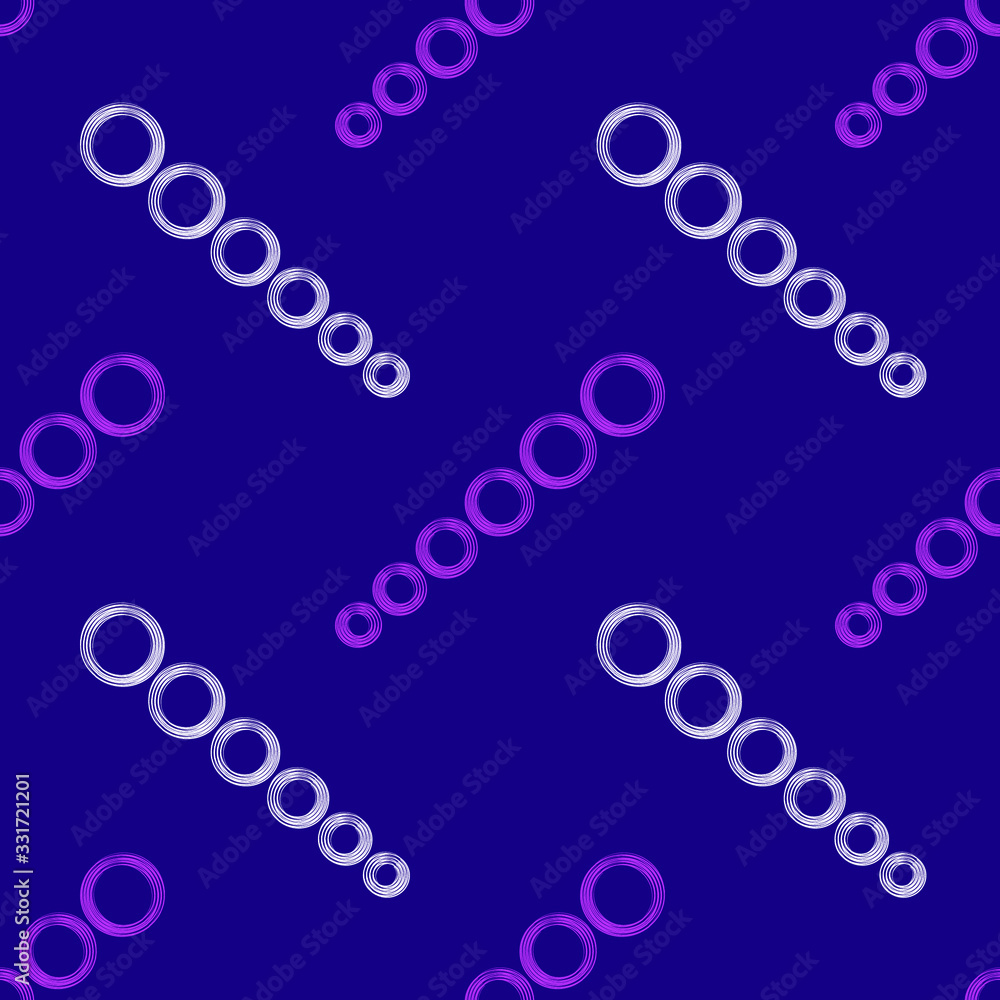 Pink and white circles on purple background. Abstract seamless pattern