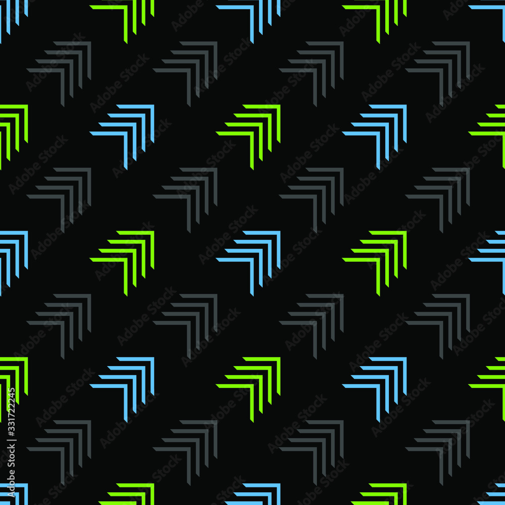 Direction arrows green, blue, gray on black background. Seamless pattern Direction arrows green, blue, gray on black background. Seamless pattern