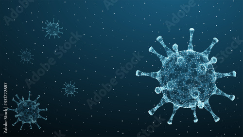 Corona virus 3d polygonal text. Virus infections epidemic banner on blue background. Vector healthcare coronavirus illustration