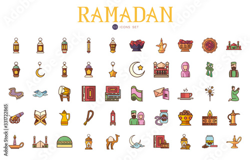 Ramadan fill style icon set vector design