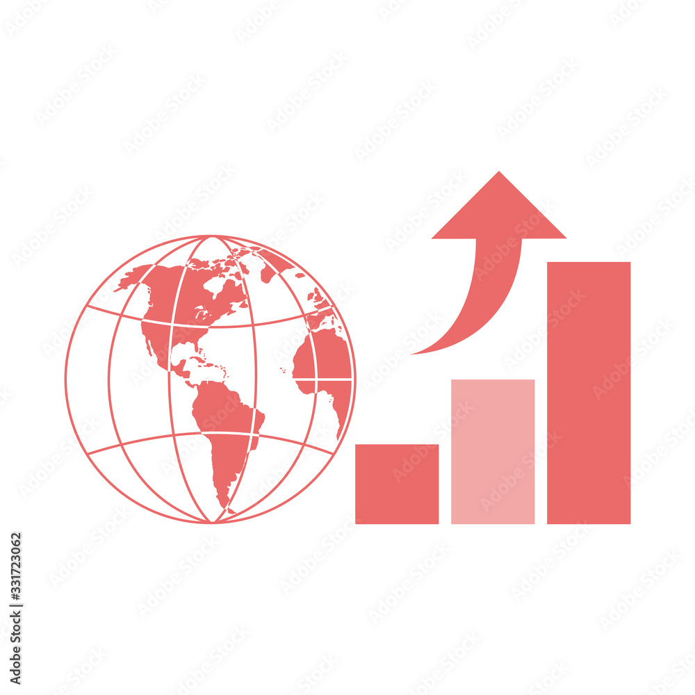 Concept of growing global economy. Flat style illustration. Isolated on white background. Concept of growing global economy. Flat style illustration. Isolated on white background.