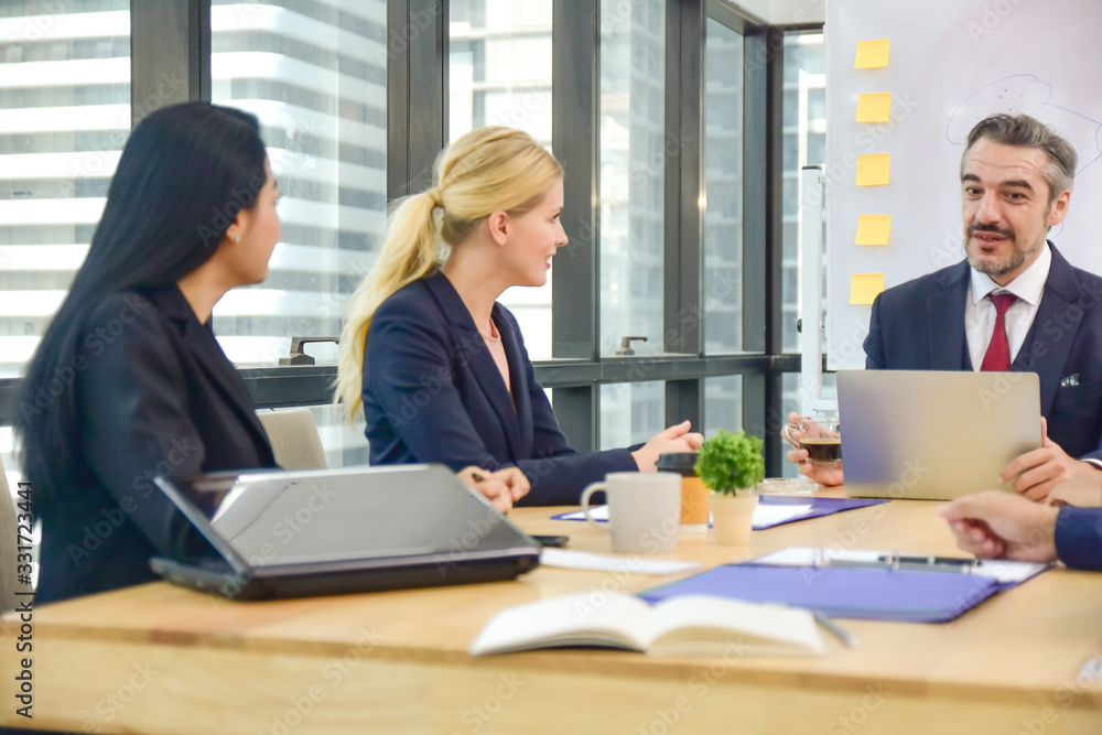Boss leader meeting with business teamwork and training to business plan marketing success Boss leader meeting with business teamwork and training to business plan marketing success