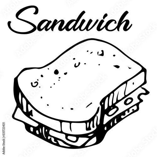 Vector illustration of fresh toast sandwich with salad and cheese