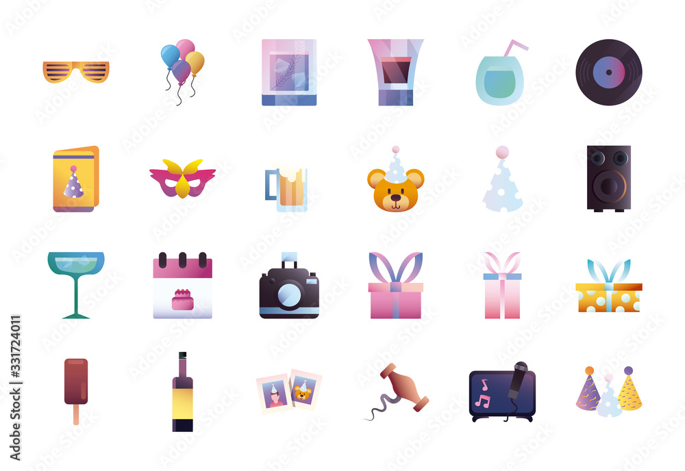Party gradient style icon set vector design Party gradient style icon set vector design