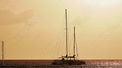 Yachts in the Bay. Silhouettes of yachts at sunset.