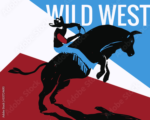 Competitive event in Rodeo. Cowboy and Bull.Poster illustration