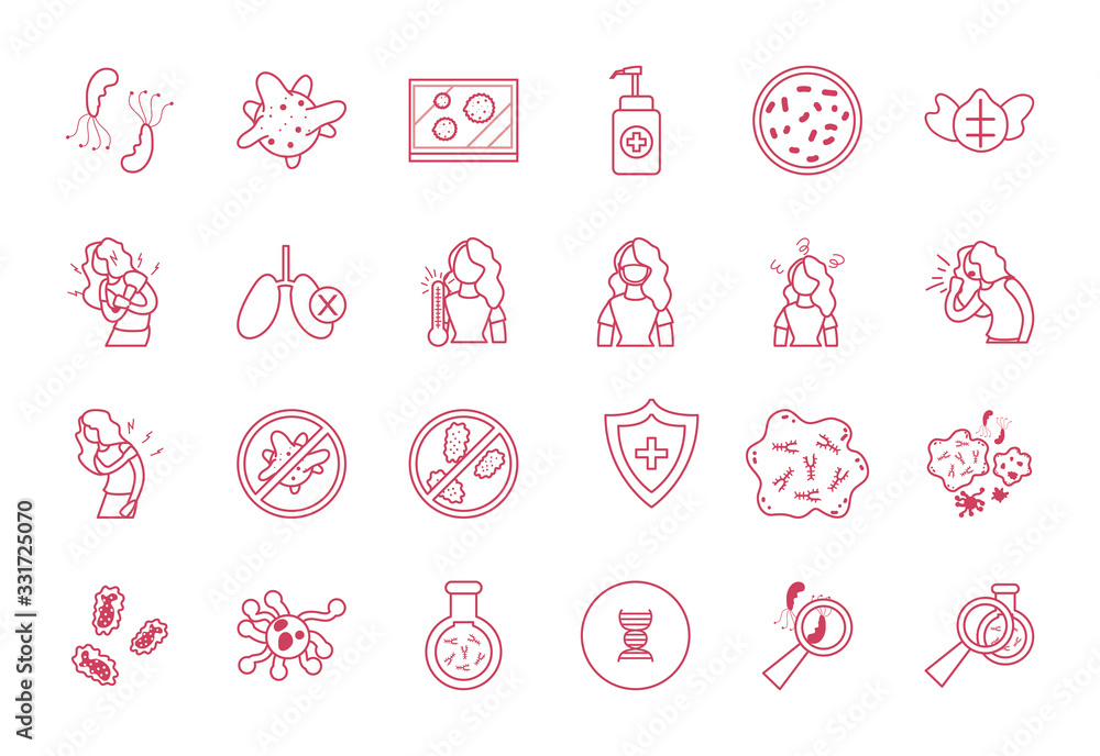 mouth mask and Covid19 concept icon set, line style mouth mask and Covid19 concept icon set, line style