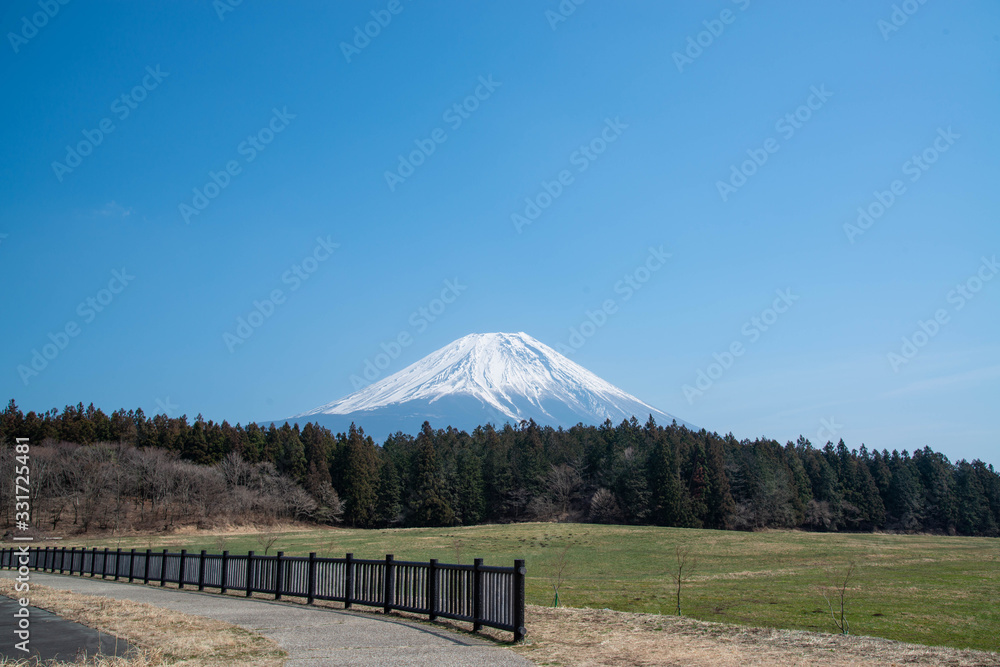 広場と富士山　快晴の空