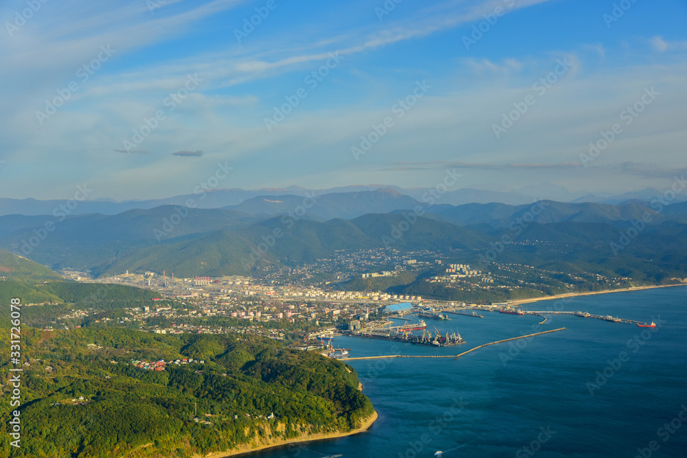 Aerial view of the city of Tuapse and the Black Sea Aerial view of the city of Tuapse and the Black Sea