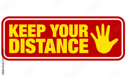 red and yellow keep your distance sign with stop gesture symbol vector illustration