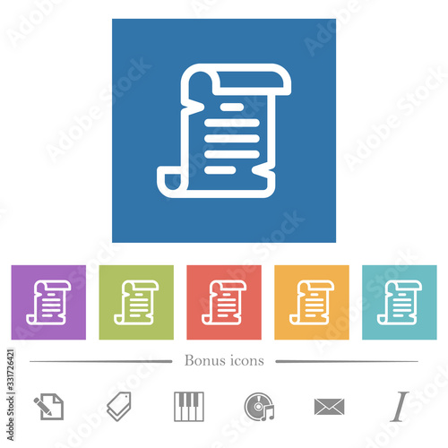 Paper scroll flat white icons in square backgrounds