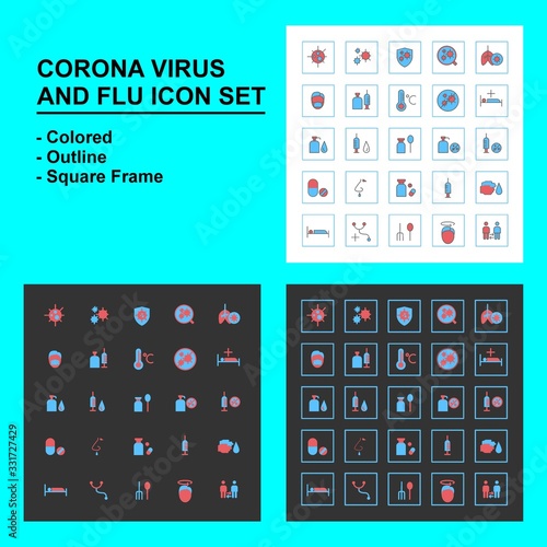 Corona Virus Icon Set. Bundle of various icon style.
