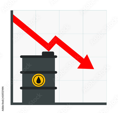 Oil down graphic - vector concept illustration. Fuel catastrophic prices. The global financial crisis infographic.