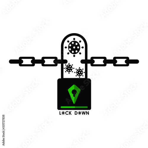 vector illustration of lock down virus on a blue background
