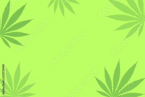 Green cannabis leaves background with copy space vector illustration.