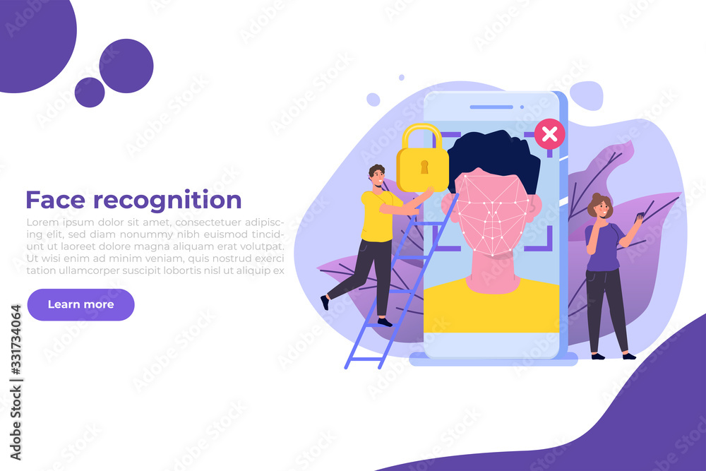 Biometric identification, face recognition system concept. Vector illustration.