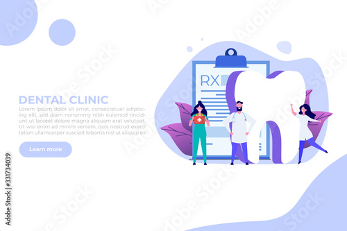 Dentist doctor. Stomatology, Oral Surgery, Dentist appointment concept. Medic protect teeth.  Landing page template.  Vector illustration