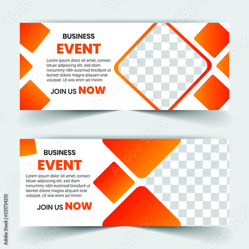 Vector set of modern unique horizontal website banners with multi color abstract shapes for construction, teamwork, tech, communication. Clean web headers design with overlay effect.