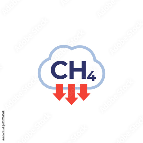 methane emissions, CH4 icon on white, vector