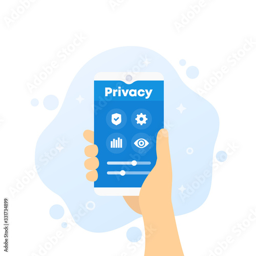 privacy control, phone in hand, vector