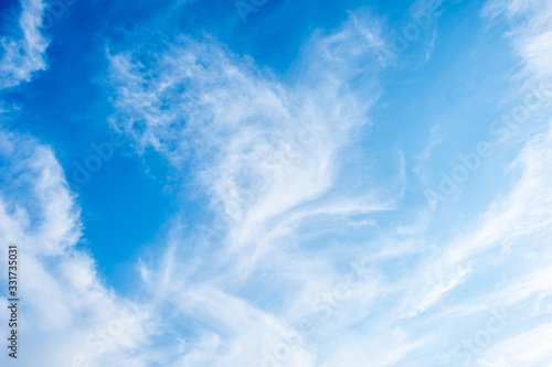 blue sky horizontal with beautiful puffy fluffy clouds with sunlight, abstract nature background