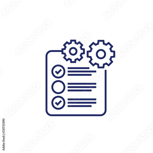 check list icon with gear, project execution line vector