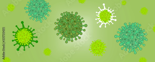 Corona virus infection vector banner with green background. Virus corona microbe vector. Corona virus sign disense outbreak wallpaper photo