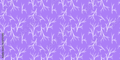 Seamless pattern with white tree branches on a lilac background. Modern abstract design for paper, fabric and wedding cards.