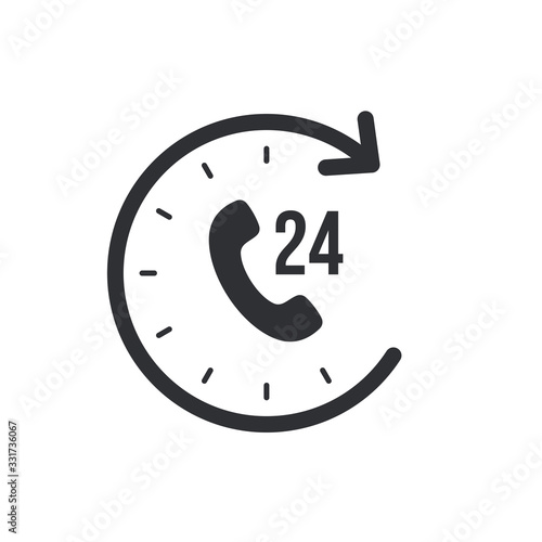 Support and service for customer around the clock or 24 hours a day icon isolated on white background. Call center vector icon